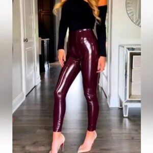NWT Spanx Faux Patent Leather Leggings Tall Ruby Large 20301T